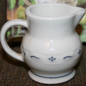Longaberger Pottery Small 32 Oz Pitcher 5 1/2” Signed 1991 Blue Woven  Traditions