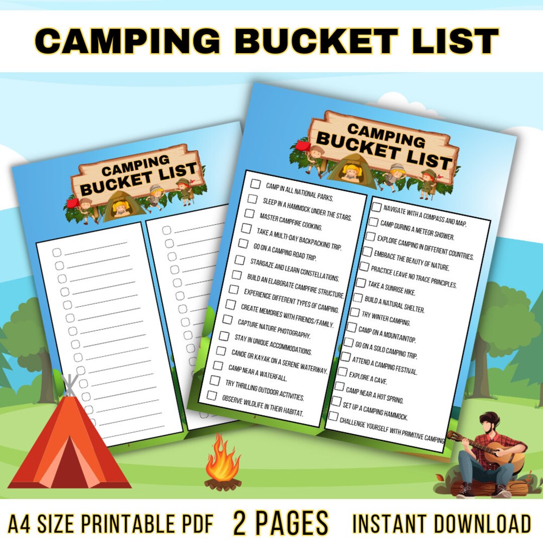Kids Camping Bucket List Printable Pdfbucket List Printablekids