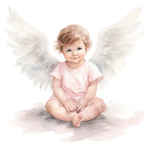 Baby angel clipart, babyboy angel, babygirl angel, baby angles, baby shower decoration, watercolor newborn print, 50 PNG babies drawings image 10