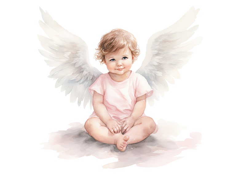 Baby angel clipart, babyboy angel, babygirl angel, baby angles, baby shower decoration, watercolor newborn print, 50 PNG babies drawings image 10