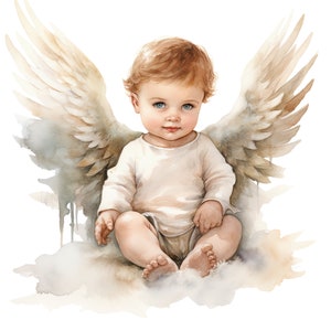 Baby angel clipart, babyboy angel, babygirl angel, baby angles, baby shower decoration, watercolor newborn print, 50 PNG babies drawings image 7