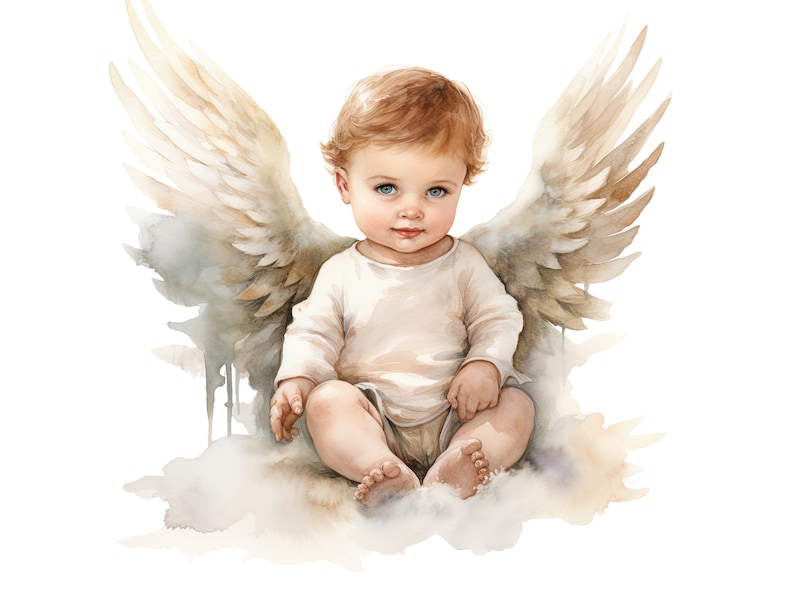 Baby angel clipart, babyboy angel, babygirl angel, baby angles, baby shower decoration, watercolor newborn print, 50 PNG babies drawings image 7