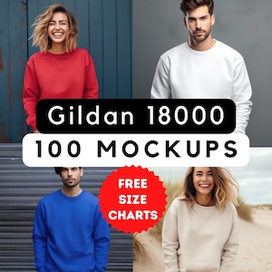 Lot fictif de pulls Gildan 18000, 100 maquettes Gildan 18000, maquette homme, maquette femme, impression à la demande, usage commercial, 100 modèles png