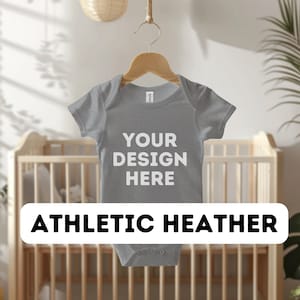 Baby Bodysuit Mockup Athletic Heather, Bella Canvas 100B Grey Mockups, Neutral Baby Mockup, Your design Here, Digital Download , png, jpg