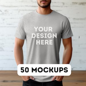 Gildan 64000 mock up bundle, 50 Print-on-demand male mock-ups, male tee shirt mocks, G64000 mockup bundle, commercial use, 50 pngs image 9