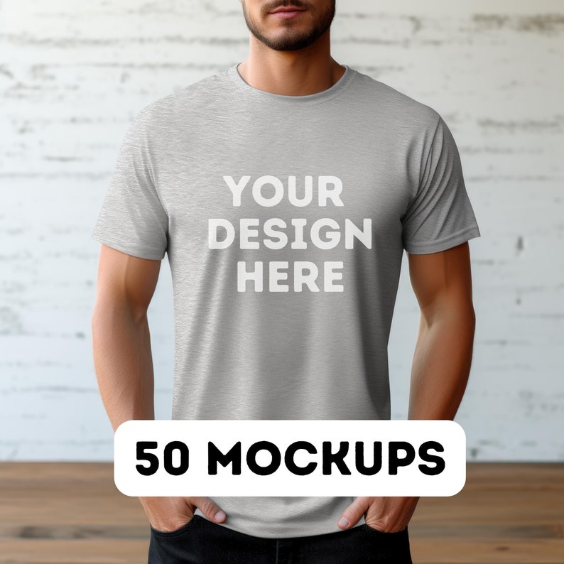Gildan 64000 mock up bundle, 50 Print-on-demand male mock-ups, male tee shirt mocks, G64000 mockup bundle, commercial use, 50 pngs image 9