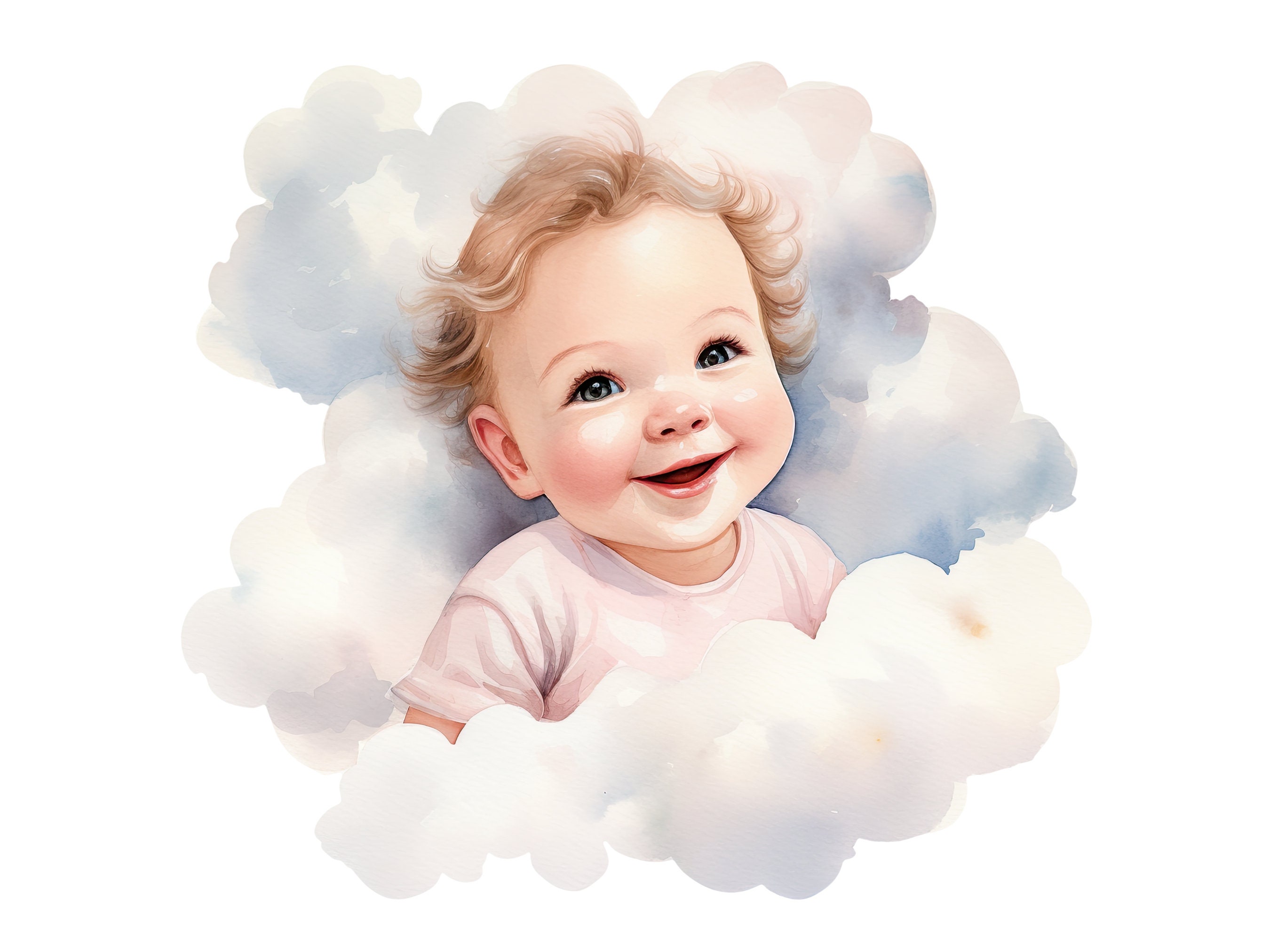 Babies on Clouds Clipart, Babyboy, Babygirl, Baby Watercolor Clipart