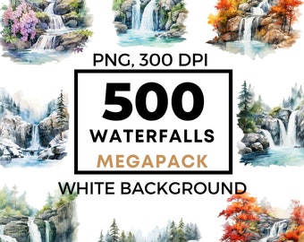 Waterfall png, waterfall clipart, nature clipart bundle, waterfall clip art, landscape png, commercial use, pod allowed, 500 drawings