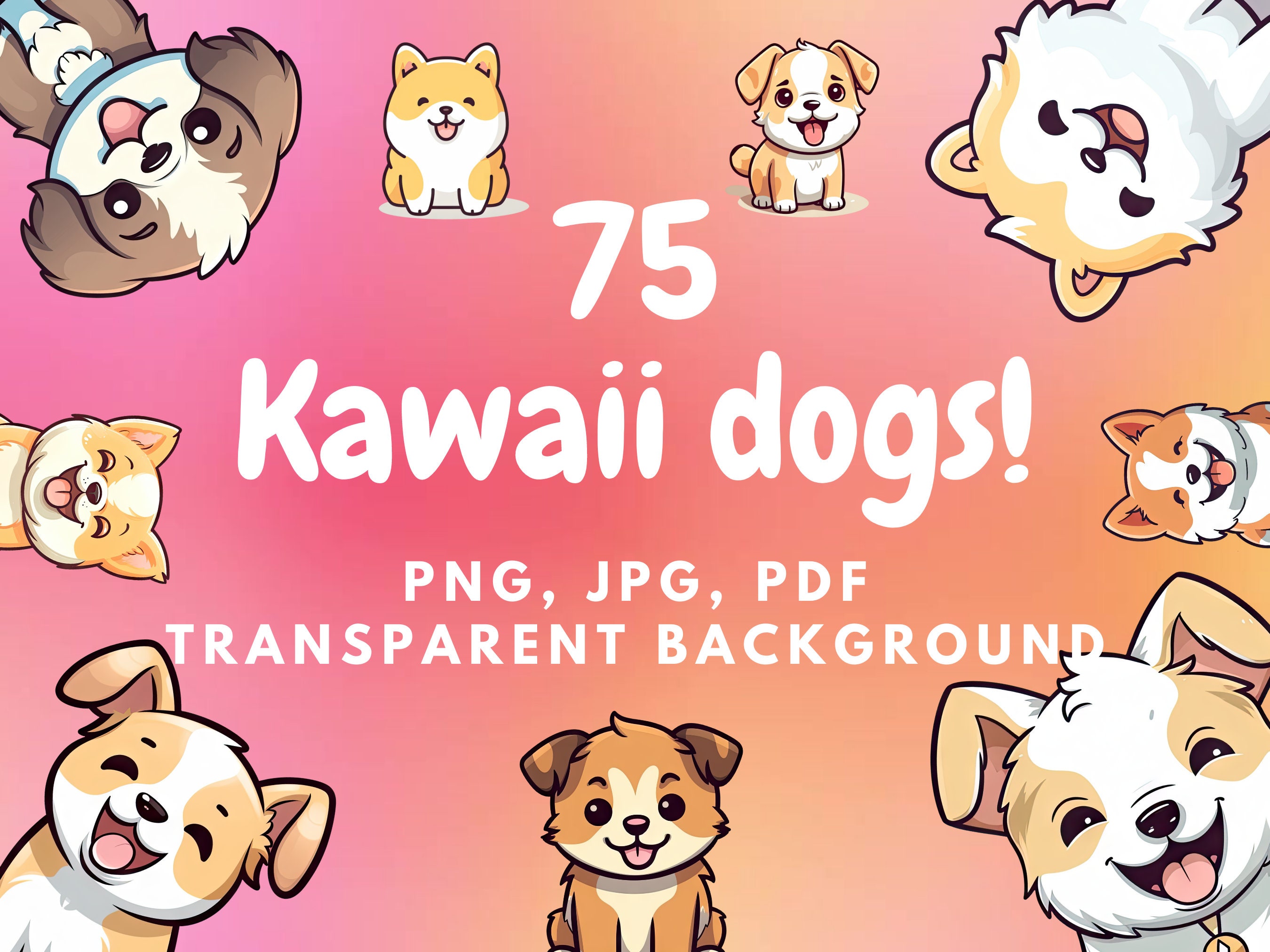 Kawaii Dog Clipart Stickers Dogs Digital Digital Download Stickers 