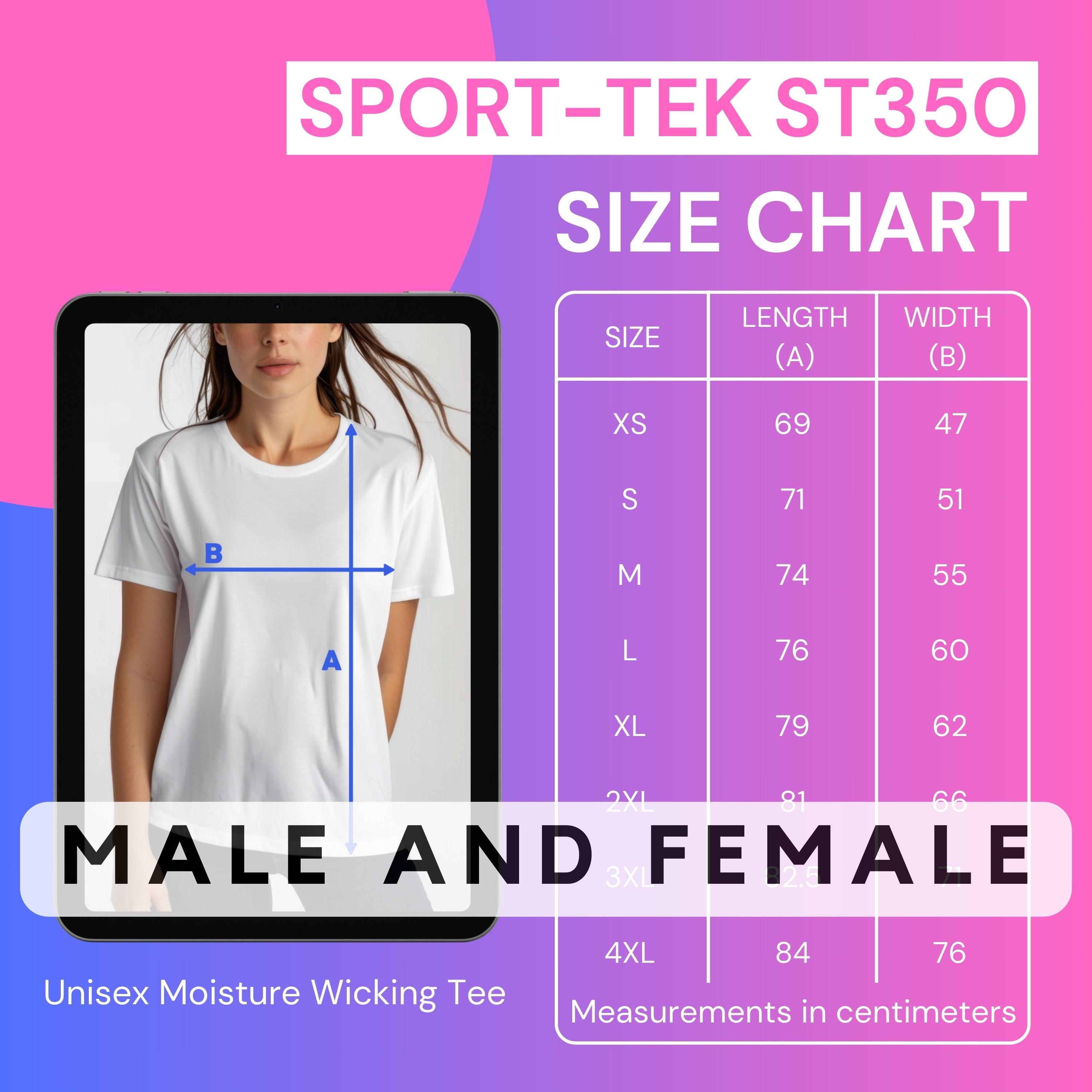 Sport-tek ST350 Size Chart, T-shirt Size Chart, Unisex Size Chart