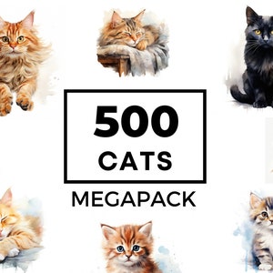 Aquarell Katzen Clipart, 500 PNG-Bilder, cats>dogs, süße Katze Clip Art png, Clipart für kommerzielle Nutzung, Katzenkunst, digitaler Download, Katzenmensch