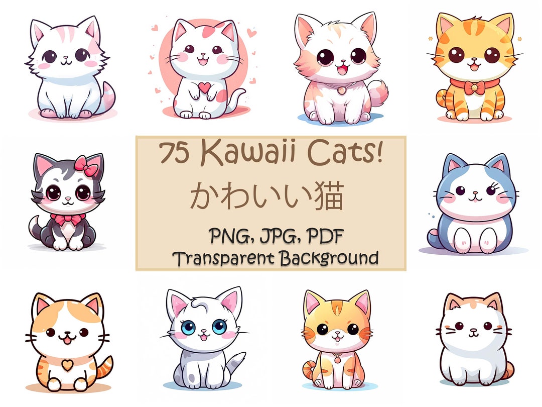 Cute Cat Clipart Cute Cats 75 PNG Images Digital - Etsy