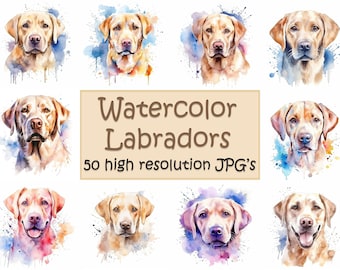 Aquarell Labradors, 50 hochauflösende JPG's, Labrador Clipart, Labradors, Clipart, niedliche Labradors, Haustierkunst, Posterdruck, Clipart, JPG