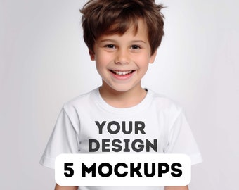 Gildan 5000B white mockup bundle, Gildan Youth Mockup, G5000B mock up, Gildan 5000B tshirt boy mockup, cute kids mockup, 5 models