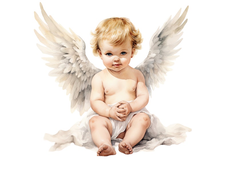 Baby angel clipart, babyboy angel, babygirl angel, baby angles, baby shower decoration, watercolor newborn print, 50 PNG babies drawings image 5