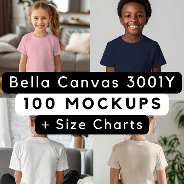 3001Y Bella Canvas Mock up bundle, BC 3001Y mockups, Bella Canvas 3001Y, Toddler Shirt Mockup, Kids T-shirt Mockups, Kids Models, 100 pngs