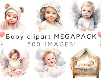 Babies clipart, 500 drawings, babyboy, babygirl, baby watercolor clipart, baby shower decoration, baby illustrations, clip art designs