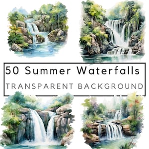 Waterval clipart, zomerlandschap, tropische waterval, individuele elementen, berg clipart, waterval png, commercieel gebruik, 50 tekeningen