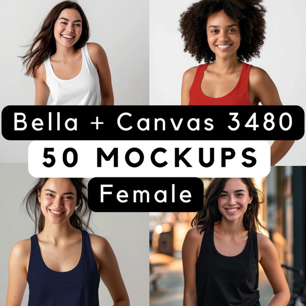 Bella Canvas 3480 Mockup bundle, 3480 female mock-ups, womens Tank Mock up, Tank Top Mock, 3480 Bella Canvas mocks, 50 female models png jpg