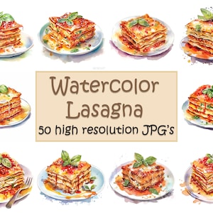Lasagna clipart, 50 high quality JPG’s , watercolor, Lasagna clipart, Lasagna, Italian clipart, digital paper caft