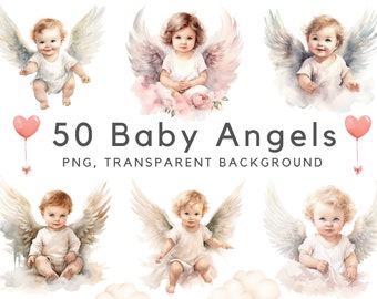 Baby engel clipart, babyboy engel, babygirl engel, baby hoeken, babyshower decoratie, aquarel pasgeboren print, 50 png baby's tekeningen