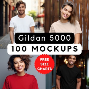 Gildan 5000 tshirt mockups bundle, 100 Gildan 5000 mockups, male mockup, female mockup, print-on-demand, commercial use, 100 model png jpg