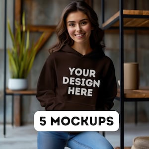 Gildan 18500 Dark Chocolate Mockup, 18500 Dark Chocolate Mock bundle, female Brown Gildan 18500, Hoodie Mockup Brown, commercial use, 5 pngs
