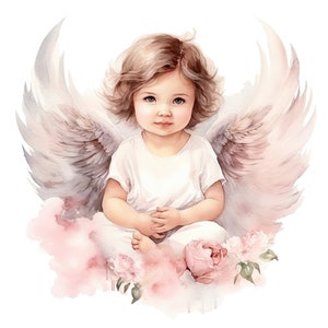 Baby angel clipart, babyboy angel, babygirl angel, baby angles, baby shower decoration, watercolor newborn print, 50 PNG babies drawings image 2