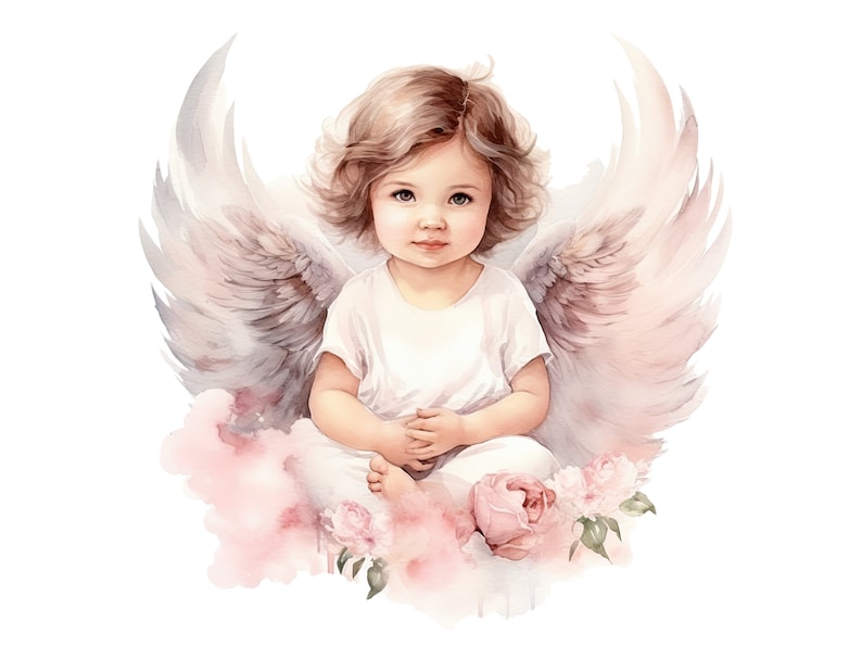 Baby angel clipart, babyboy angel, babygirl angel, baby angles, baby shower decoration, watercolor newborn print, 50 PNG babies drawings image 2