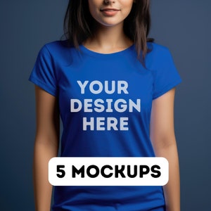 Gildan 64000L royal blue mockups, high resolution mock, 64000L model mockup bundle, Gildan tshirt mocks, commercial use, 5 png mock-ups