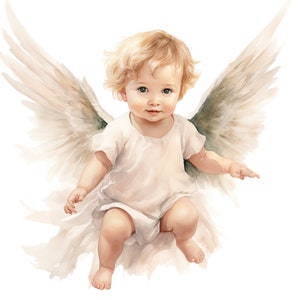 Baby angel clipart, babyboy angel, babygirl angel, baby angles, baby shower decoration, watercolor newborn print, 50 PNG babies drawings image 3