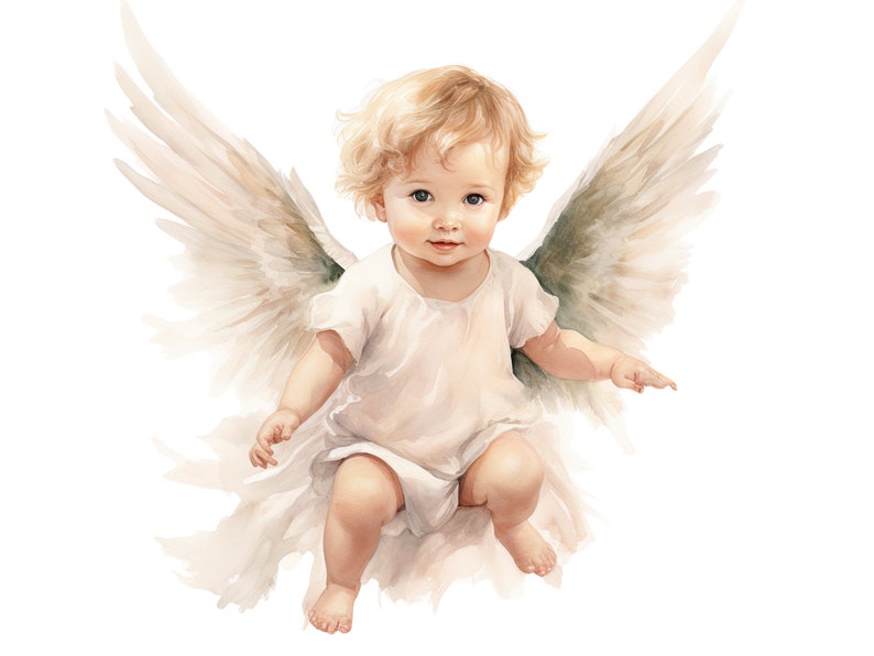 Baby angel clipart, babyboy angel, babygirl angel, baby angles, baby shower decoration, watercolor newborn print, 50 PNG babies drawings image 3