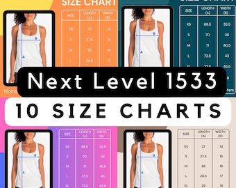サイズ表、Next Level 1533 タンクトップ サイズ表、1533 サイズ表