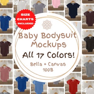 Bella Canvas 100B Baby Mockup Bundle, Neutral Baby Mockup, Baby Body Mockup Bundle, Tabella taglie neonati, Download digitale, 17 colori