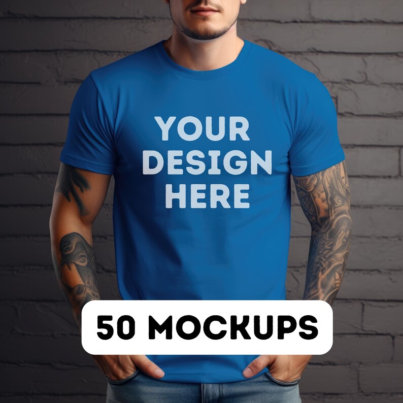 Gildan 64000 mock up bundle, 50 Print-on-demand male mock-ups, male tee shirt mocks, G64000 mockup bundle, commercial use, 50 pngs image 7