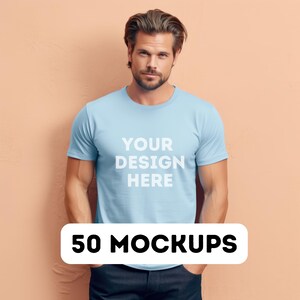 Gildan 64000 mock up bundle, 50 Print-on-demand male mock-ups, male tee shirt mocks, G64000 mockup bundle, commercial use, 50 pngs image 2
