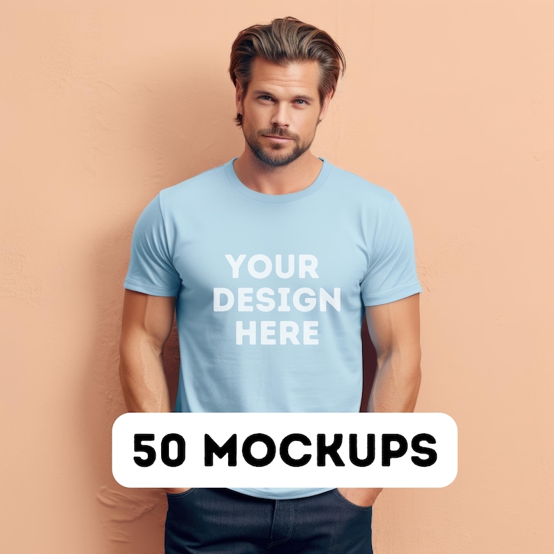Gildan 64000 mock up bundle, 50 Print-on-demand male mock-ups, male tee shirt mocks, G64000 mockup bundle, commercial use, 50 pngs image 2