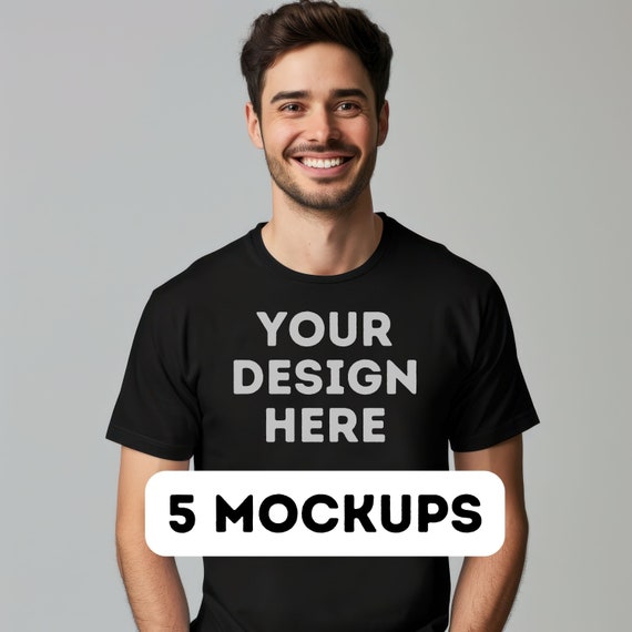 Eco tee Mockup Black Stanley Stella STTU755 Mockup Bundle, Stella Mockup Black, Stanley Mockup , Black mock up bundle, 5 male models png