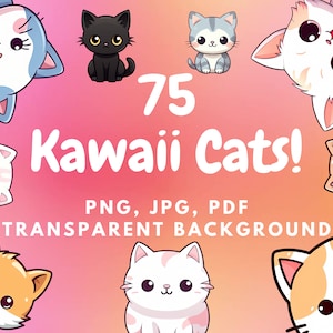 Gato fofo clipart | gatos fofos | 75 imagens PNG | adesivos de gato | gatos kawaii | gato fofo png | Clipart de uso comercial | adesivo para impressão de gato