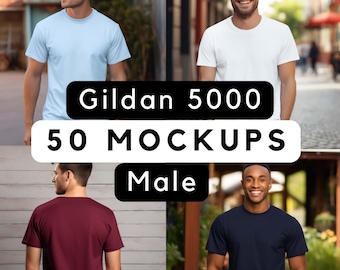 Gildan 5000 bundle, Gildan Mockup Bundle, Gildan 5000 male shirt mocks, your design here, print-on-demand, high quality mocks, 50 model pngs