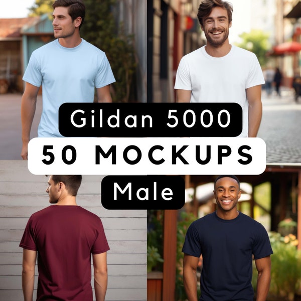 Gildan 5000 bundle, Gildan Mockup Bundle, Gildan 5000 male shirt mocks, your design here, print-on-demand, high quality mocks, 50 model pngs