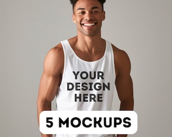 3480 Mockup Bundle, Bella Canvas 3480 white mockup, Mens white Tank Mockup, Tank Top Mock up, 3480 Bella Canvas male mocks, 5 male models