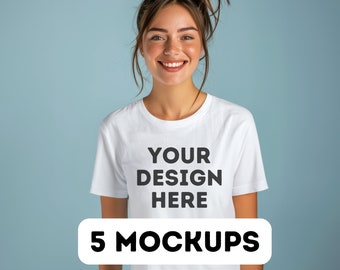 Stella Mockup White, Mockup Bundle Stanley Stella STTU755, Eco tee Mockup, , Stanley Mockup White, white mock up bundle, 5 female models png