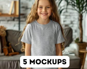 Gildan 5000B Sport Grey mockup bundle, Gildan Youth Mockup Sport Grey, G5000B , Gildan 5000B tshirt girls mockup, cute kids mockup, 5 models