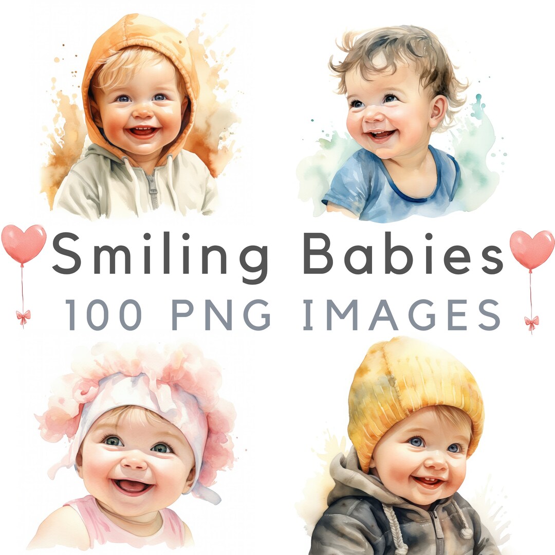 Smiling Baby, Baby Boy Clipart, Baby Girl Clipart, Newborn Clipart, 1st
