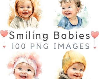 Bébé souriant, clipart bébé garçon, clipart bébé fille, clipart nouveau-né, clipart 1er anniversaire, usage commercial, POD autorisé, 100 images