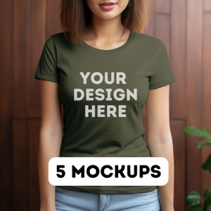 Military green gildan 64000 mock-up bundle, Print-on-demand, high quality mock, cheap mockup bundle, commercial use, 5 green gildan pngs