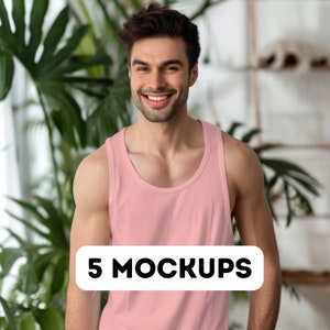 3480 Mockup Bundle, Bella Canvas Pink 3480 Mockup, Pink Tank Top Mockup, 3480 Bella Canvas männliche Mocks, 5 männliche Models