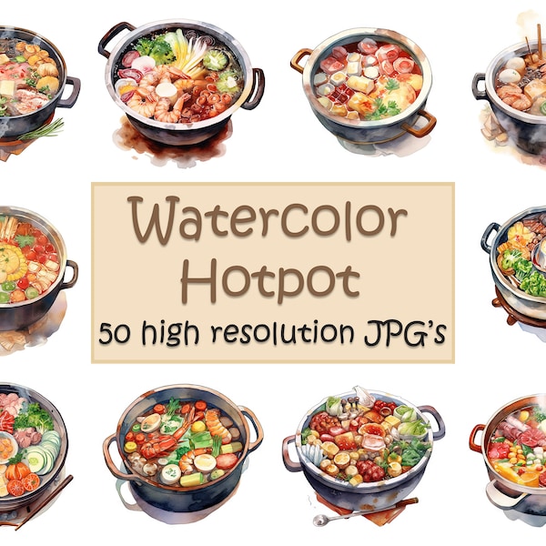 PNG bundle hot pot clipart watercolor chinese art 50 jpg files for scrapbooking and stickers