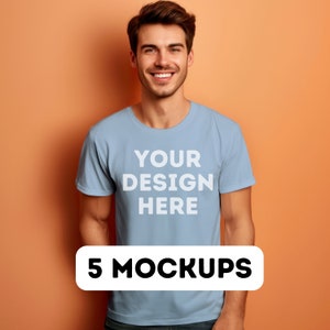Baby Blue Mockup Bella Canvas 3001 Blue TShirt Mockup Photo 3001, Baby Blue Bella 3001, Bella Canvas Bundle, 5 male model png mocks